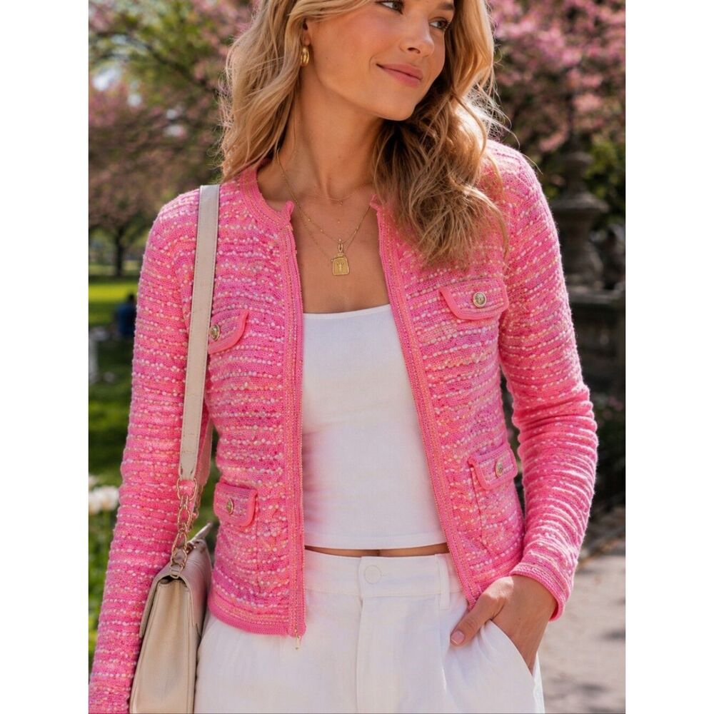 Preppy Glam Classic Lilly Pulitzer Kienna Pink Cardigan Jacket NWT Medium